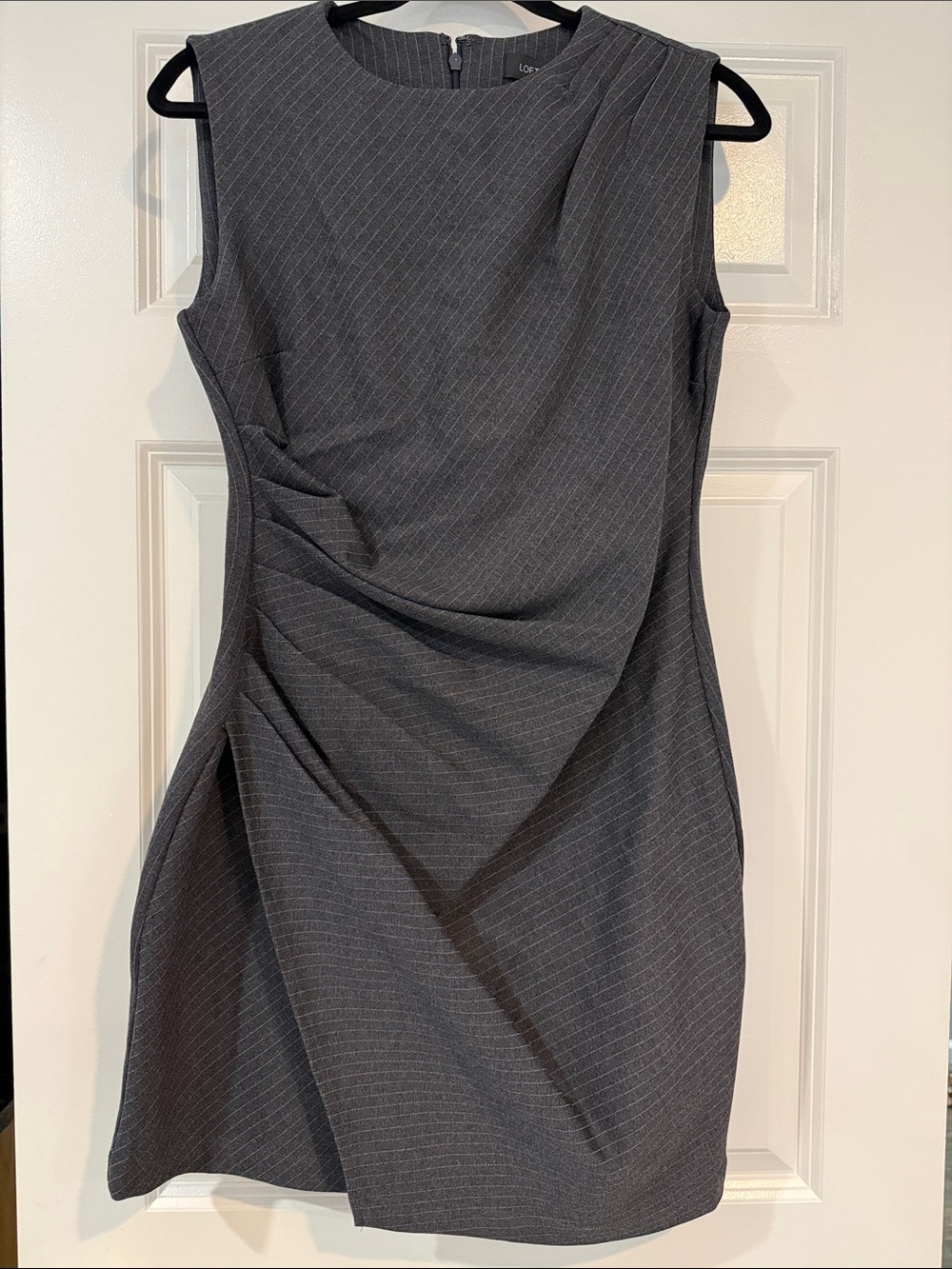 LOFT Gray Pinstripe Sleeveless Sheath Dress